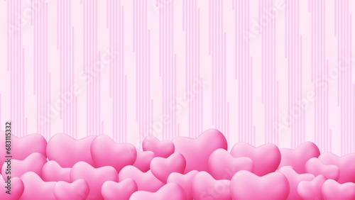Happy Valentine's day february of love romantic wedding greeting video concept with pink heart shape falling confetti on pastel color pink abstract motion background. Animation of love festival.