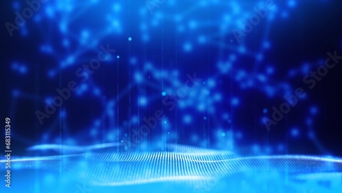Abstract digital particle wave and light abstract background. Technology digital wave background concept. abstract motion wave blue dots with glowing defocused particles background.