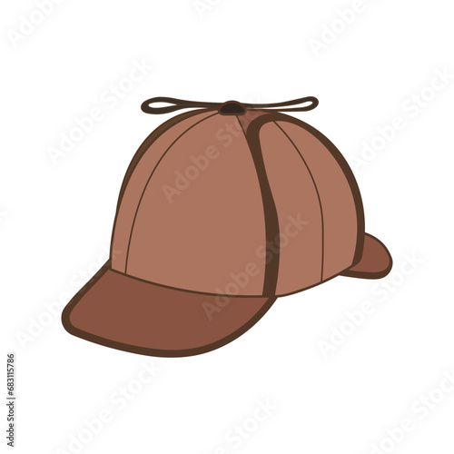 Kids drawing Cartoon Vector illustration deerstalker hat Isolated on White Background