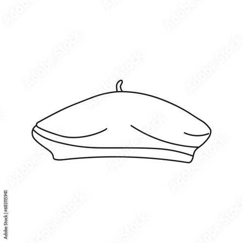 Hand drawn Kids drawing Cartoon Vector illustration beret hat Isolated on White Background