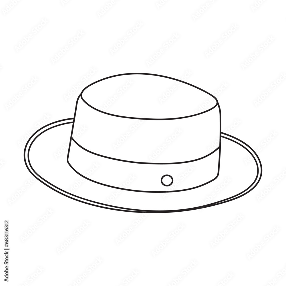 Hand drawn Kids drawing Cartoon Vector illustration buntal hat Isolated on White Background Hand drawn Kids drawing Cartoon Vector illustration buntal hat Isolated on White Background