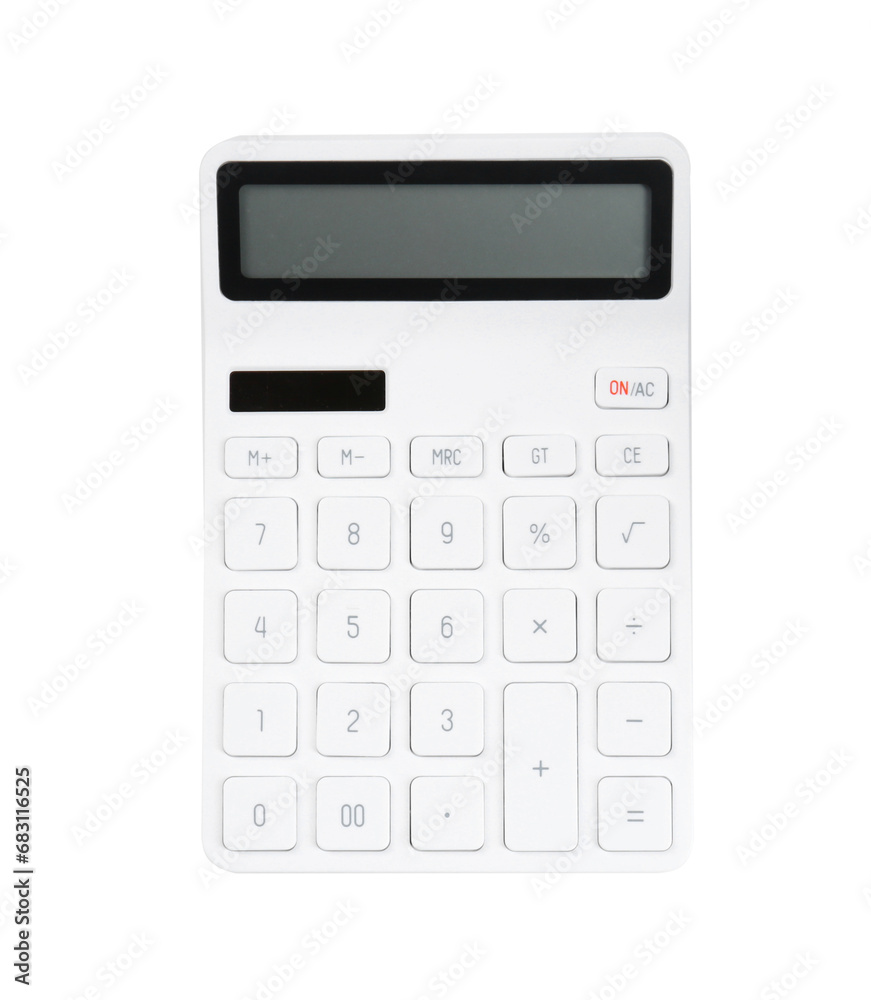 Calculator isolated on white, top view. Office stationery Calculator isolated on white, top view. Office stationery