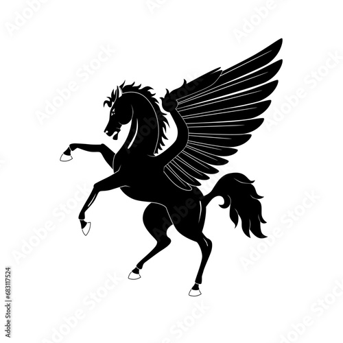Vector image of a silhouette of a mythical creature of pegasus on a white background