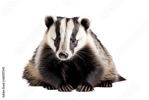 a high quality stock photograph of a single cute smiling badger full body in a pose isolated on white background