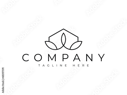 nature house leaf eco line logo design