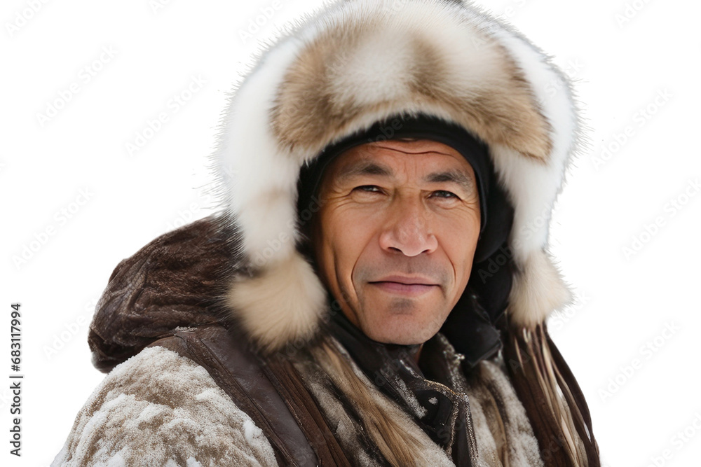 a high quality stock photograph of a single eskimo man in a pose in the center isolated on white background a high quality stock photograph of a single eskimo man in a pose in the center isolated on white background