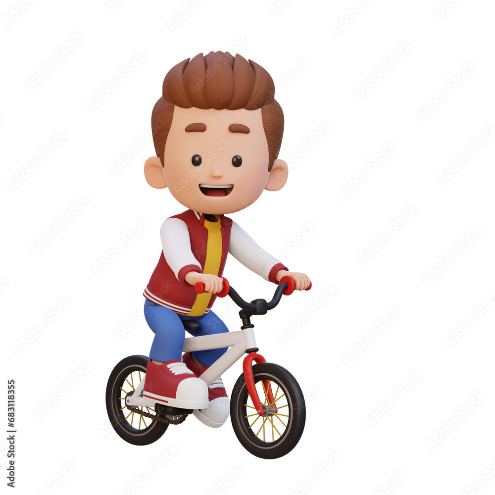 3D kid character ride bike go to school 3D kid character ride bike go to school