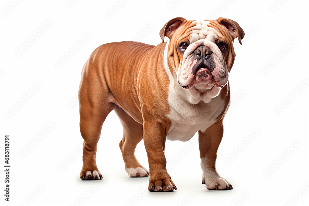 Bulldog standing on a white background. Animal right-side portrait. Bulldog standing on a white background. Animal right-side portrait.