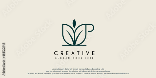 Vector icon of tea leaf cup logo design