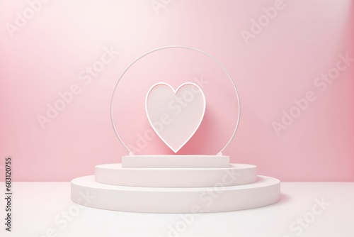 Minimal background, mock up with stand podium for product display,Abstract white geometry shape background minimalist Valentine's day pink background, Abstract mock up