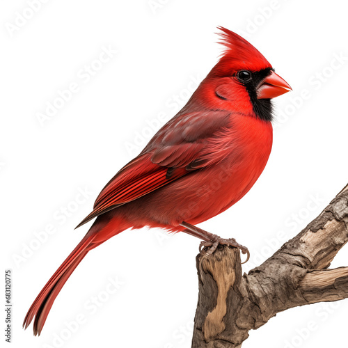 Red Northern Cardinal (Cardinalis) bird sitting on a tree branch isolated on transparent background © Mrt