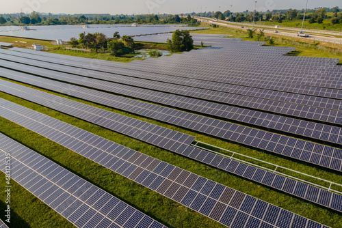 Sun power solar panel field in Thailand at sunset  Solar panels system power generators from the sun. Energy Transition in Chonburi Thailand