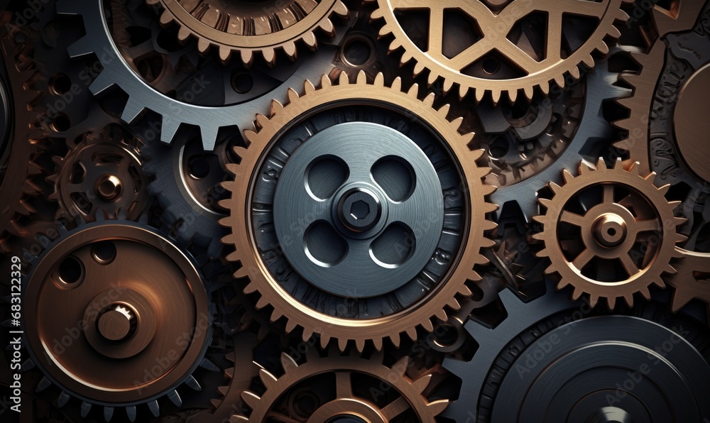 A close up of a bunch of gears. Generative AI. A close up of a bunch of gears. Generative AI.