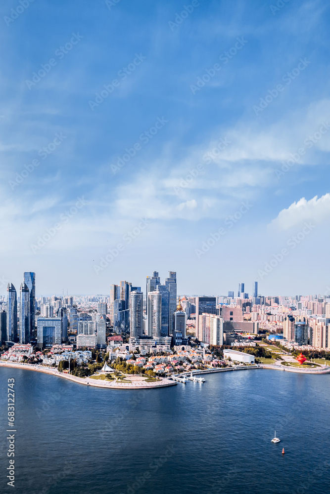 Aerial Photography of the Coastal Architecture Complex in Fushan Bay, Qingdao, Shandong, China