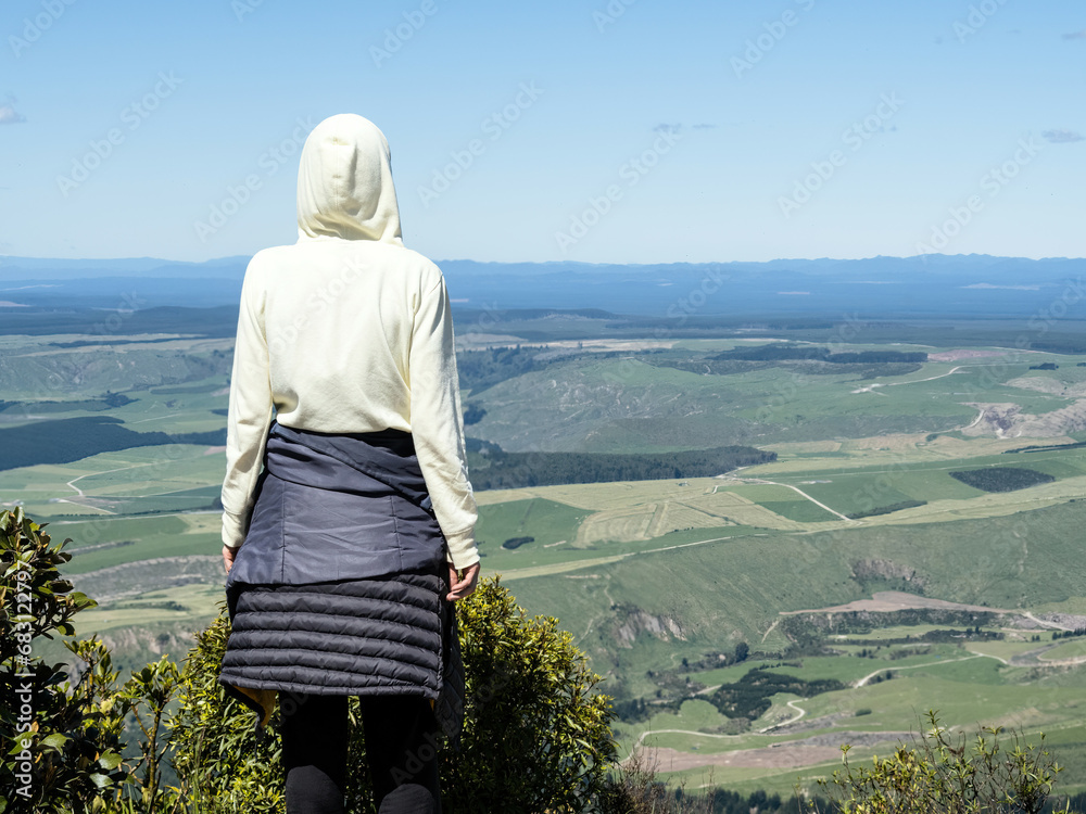 Woman at Tauhara mount top lookout.