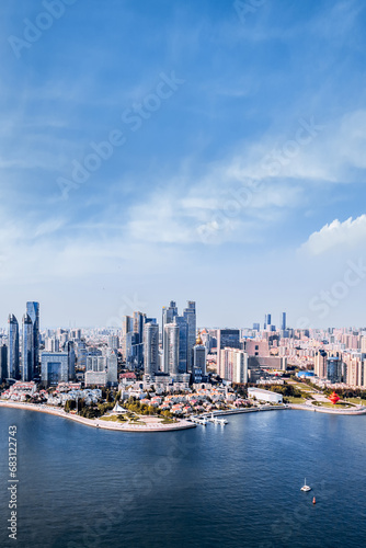 Aerial Photography of the Coastal Architecture Complex in Fushan Bay  Qingdao  Shandong  China