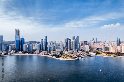 Aerial Photography of the Coastal Architecture Complex in Fushan Bay, Qingdao, Shandong, China