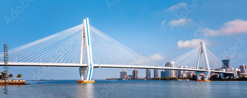 Photography High angle view of slow door scenery of Haidian River Century Bridge in Haikou,