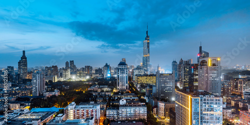 Night view of Zifeng Tower city skyline in Nanjing, Jiangsu, China photo