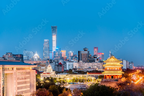 Night view of Qianmen and Guomao CBD skyline in Beijing, China