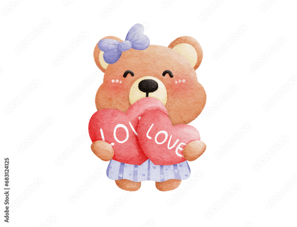 Fototapeta premium a cute teddy bear holding two hearts