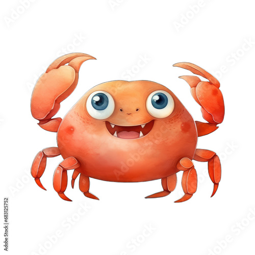 Character red crab with a smiling face on white background