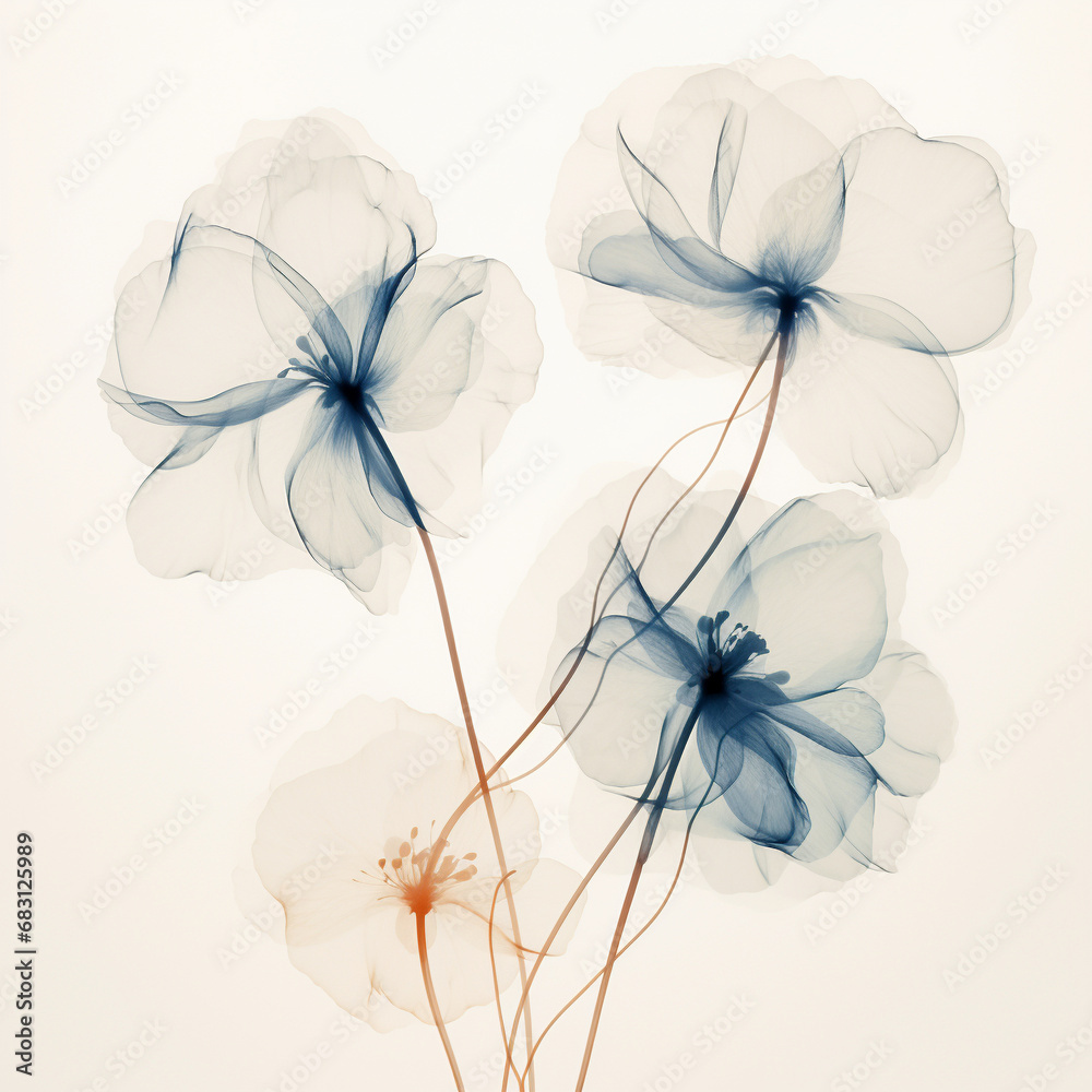 A minimalist watercolor of transparent flowers