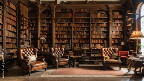 A Haven of Knowledge and Serenity, A library filled with lots of books and furniture
