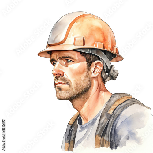 Man - portrait of a construction worker with helmet - isolated on transparent background © MelissaMN