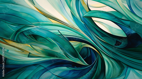 Vászonkép An abstract stained glass painting of blue and green waves