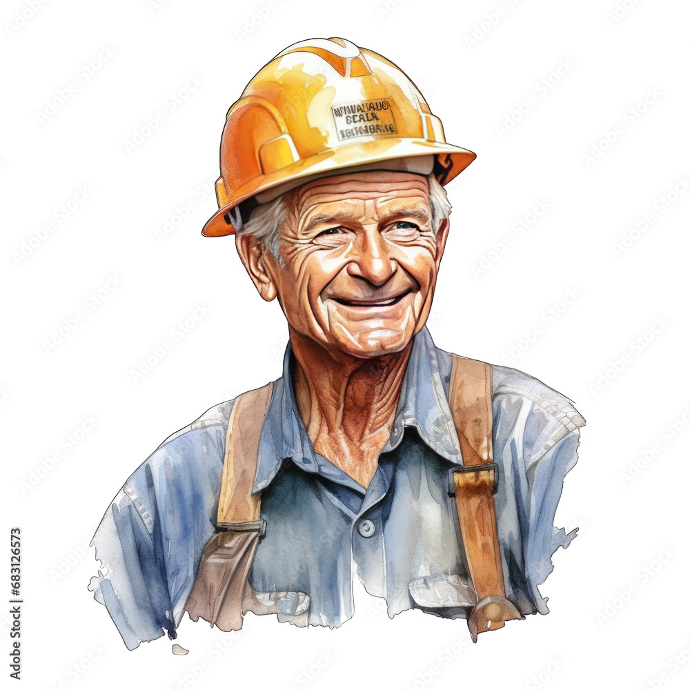 Senior Man - portrait of a construction worker with helmet - isolated on transparent background Senior Man - portrait of a construction worker with helmet - isolated on transparent background