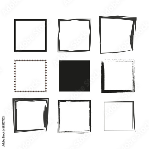 Set of frames in grunge style. Dirty borders collection. Vector illustration. EPS 10.