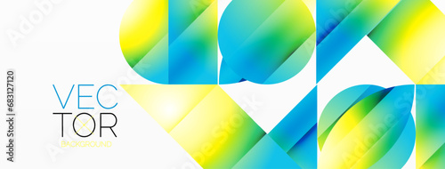 Serene gradient template. Circles and triangles mingle in minimalist perfection. Gentle fusion of forms and hues creates balanced yet captivating backdrop, embodying modern sophistication