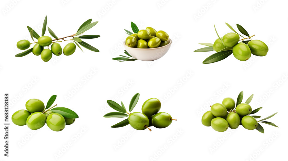 Collection of PNG. Green olives with leaves isolated on a transparent background. Collection of PNG. Green olives with leaves isolated on a transparent background.