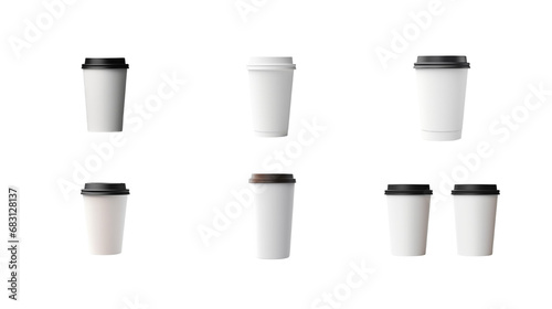 Collection of PNG. Blank take away coffee cup isolated on a transparent background.