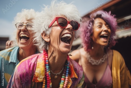 A Joyful Gathering of Women Sharing Laughter and Happiness. A colourful group of women in laughter.