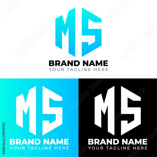 M S Double Letters Polygon Logo, Two letters M S logo design, Minimalist creative vector logo design template