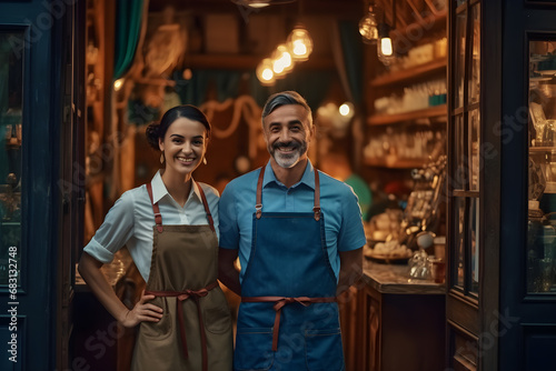Small business owner couple standing in front of your own store restaurant © 361 Portrait Studio