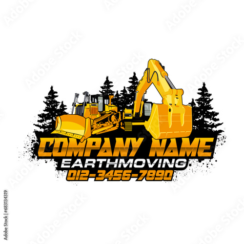 Dozer logo or tractor with excavator vector for construction company