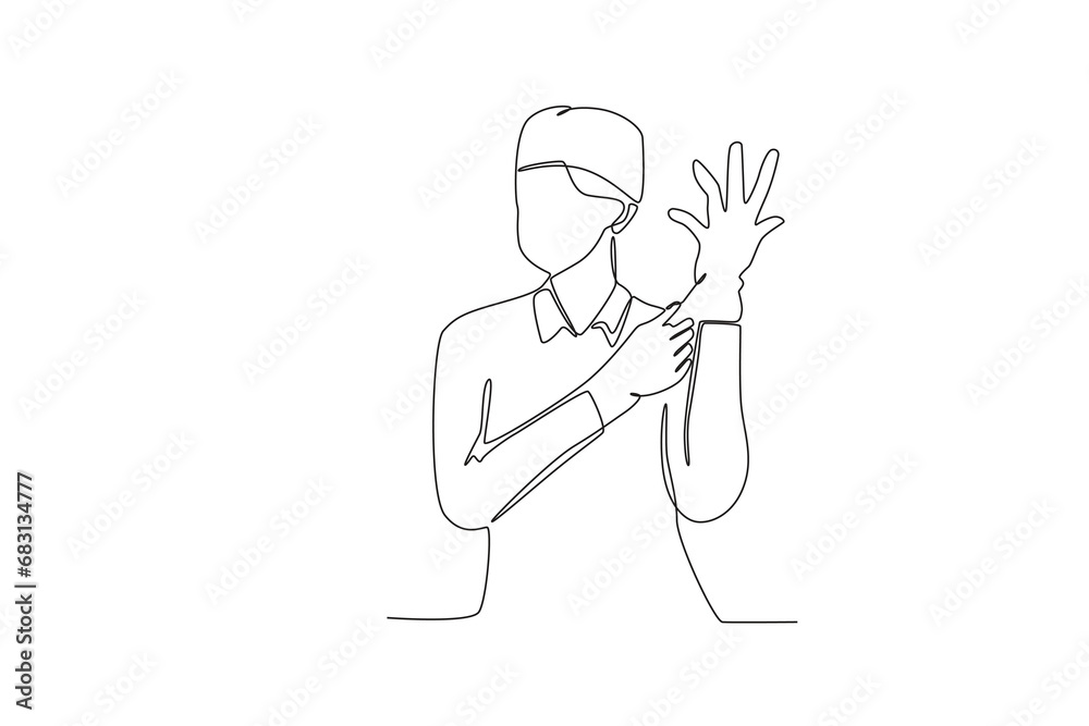 Single continuous line drawing of A doctor is preparing to perform an operation. Medical health care service workers concept one line draw design vector graphic illustration
