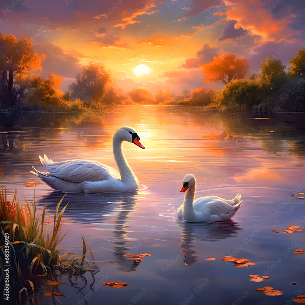 Majestic waterfowl in a serene lake setting Majestic waterfowl in a serene lake setting