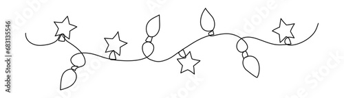 Christmas garland in continuous one line art style. Simple vector illustration