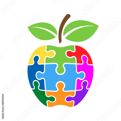 Colorful puzzle apple fruit vector isolated on white background.	
