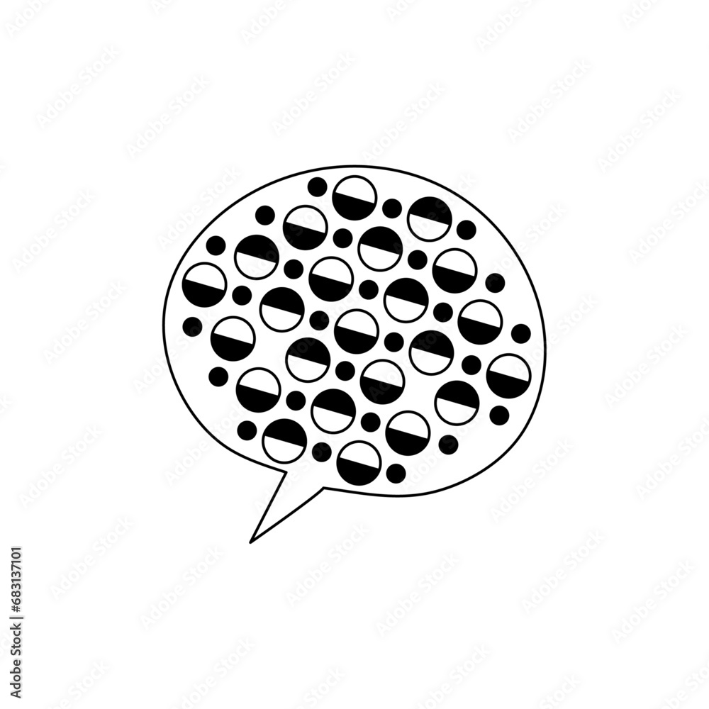 ポップな模様のスピーチバブル、線画、黒線、幾何学模様