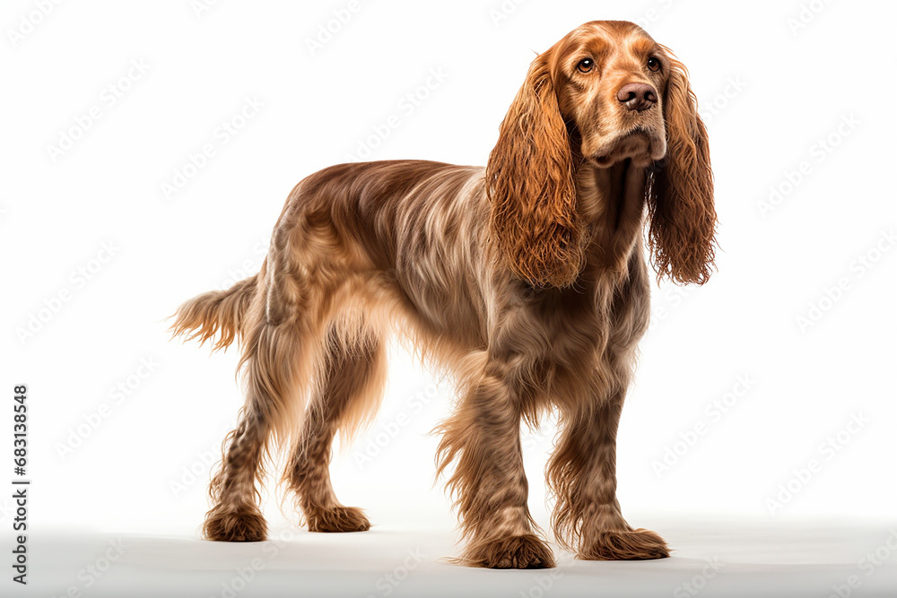 Cocker Spaniel standing on a white background. Animal right-side portrait. Cocker Spaniel standing on a white background. Animal right-side portrait.