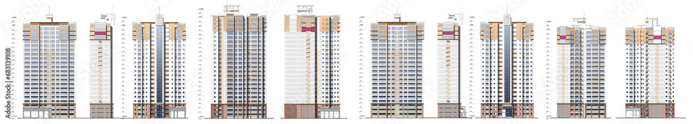 apartment building facade, Elevation design illustration of modern apartment apartment building facade, Elevation design illustration of modern apartment