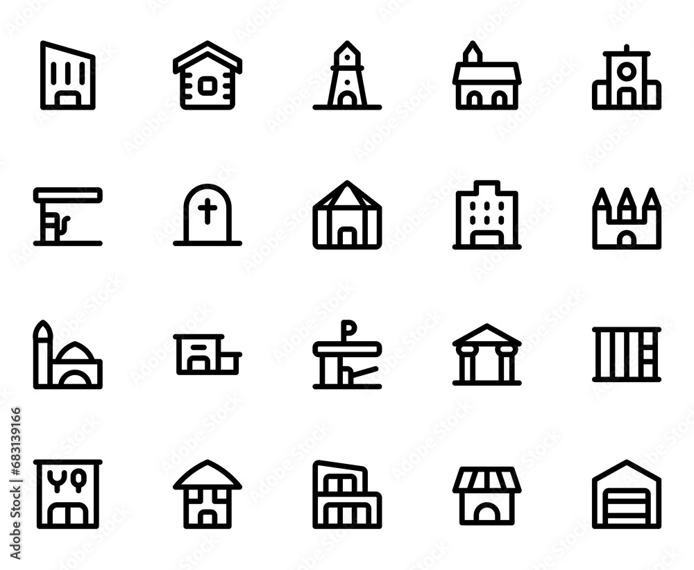 Fototapeta premium Building Line Icon Sheet