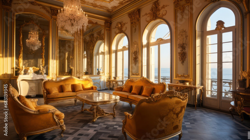  Baroque style drawing room with gold leaf detailing  