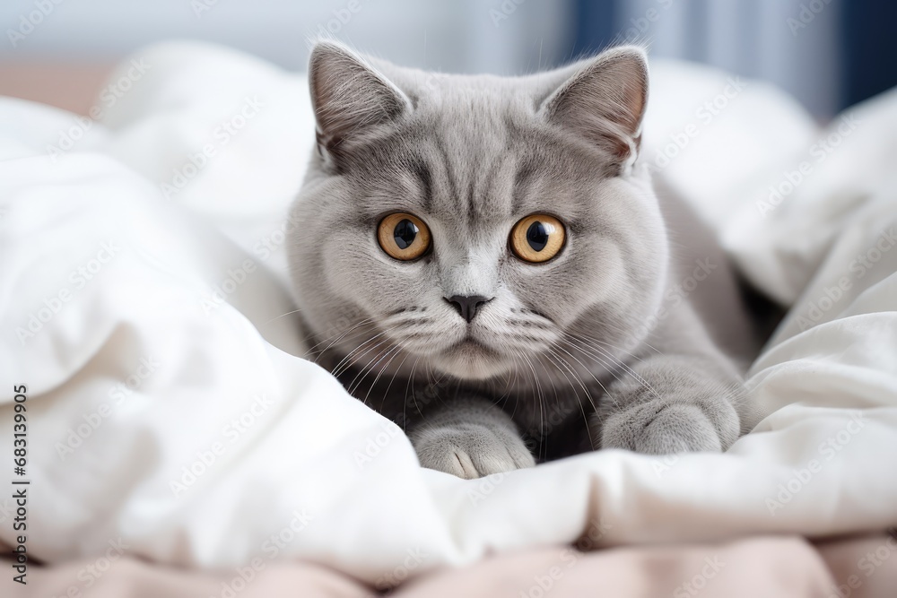 Portrait of a British Shorthair cat. Looking at the camera