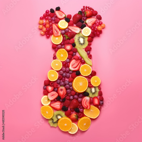 A group of fresh fruits in a the shape of a dress. Healthy eating and diet concept